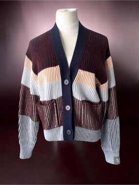 New! JONATHAN SIMKHAI CASHMERE COTTON STRIPE CARDIGAN SWEATER NEW